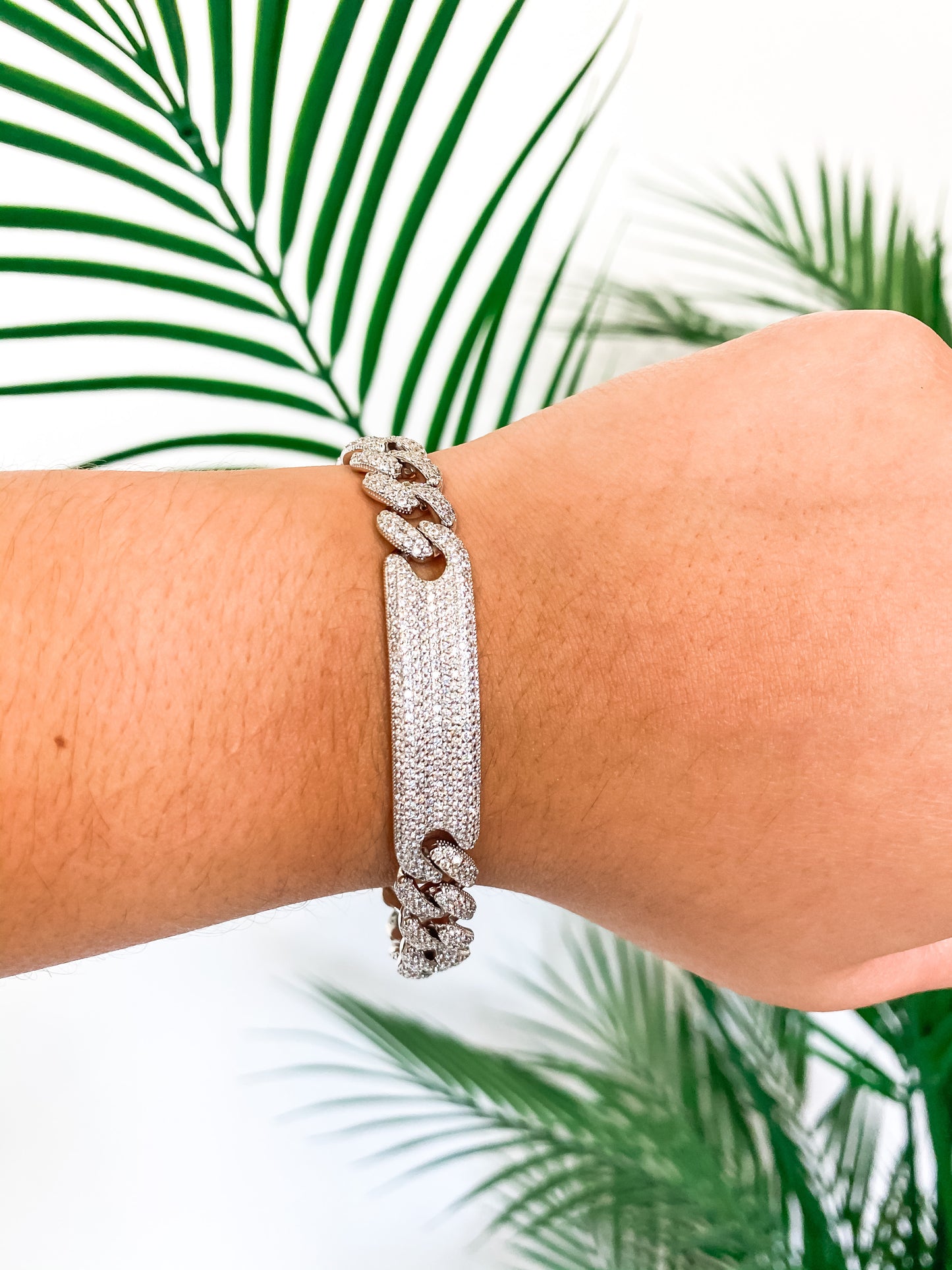 Flat Chain Link Bracelet With Pave Bar