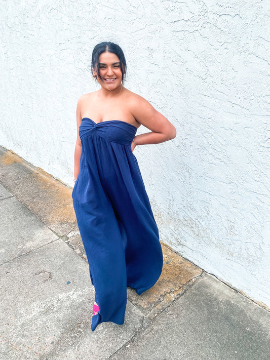 Wide Leg Tube Navy Jumpsuits