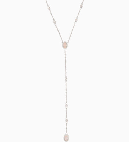 Claudia Silver Lariat Necklace-Iridescent Drusy