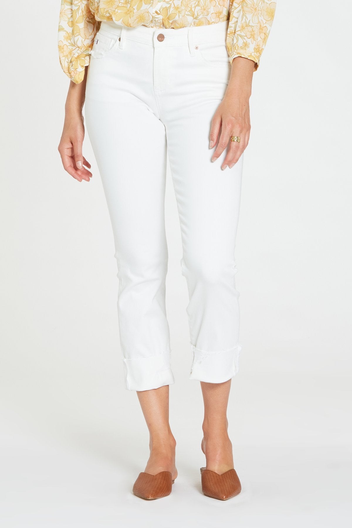 Blaire Cuffed Slim Straight Jean - Optic White - Brazos Avenue Market 