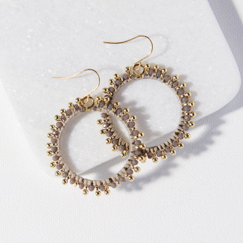 Brass Hoop Earrings with Glass Beads