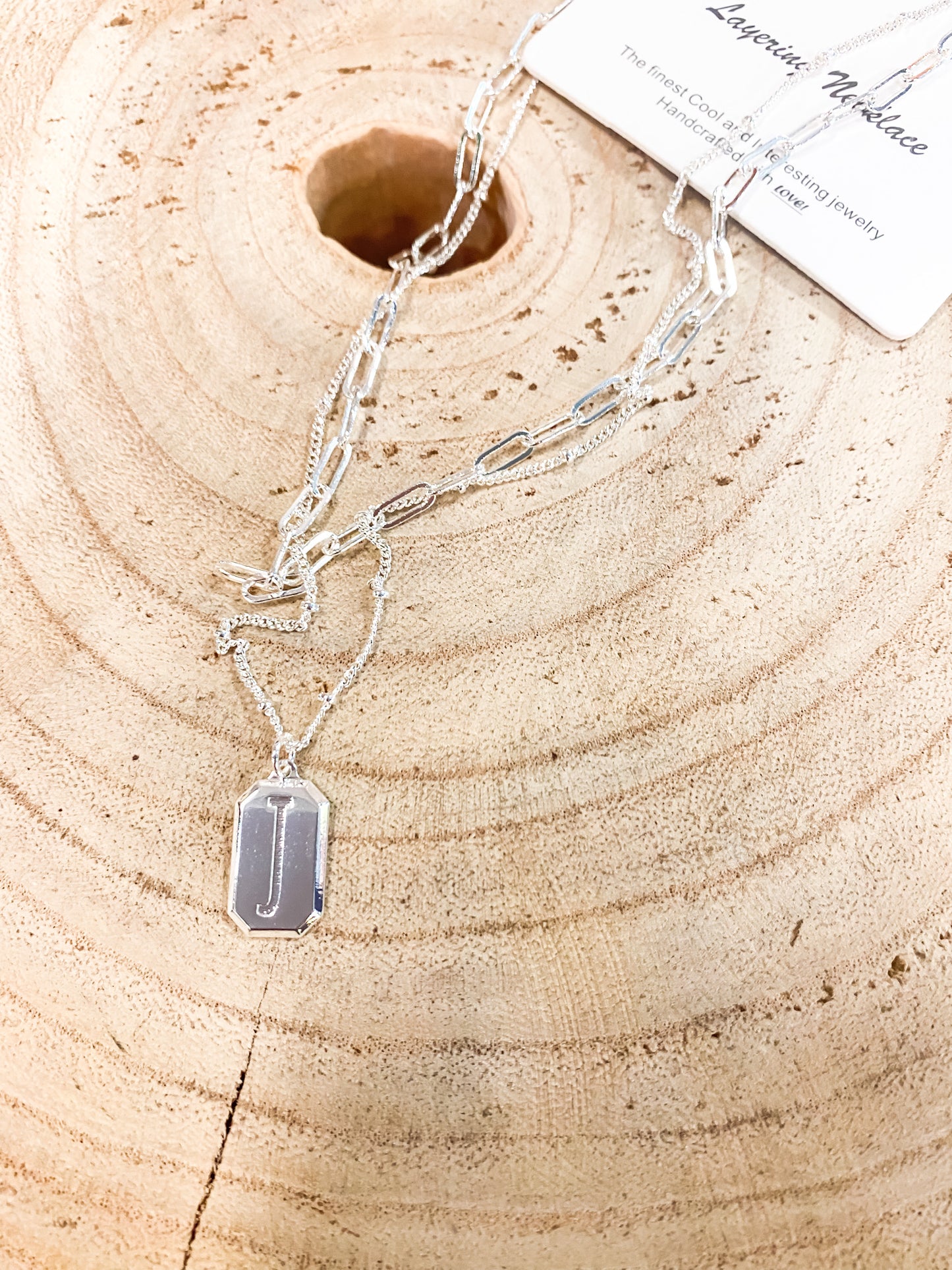Layered Tag Initial Necklace